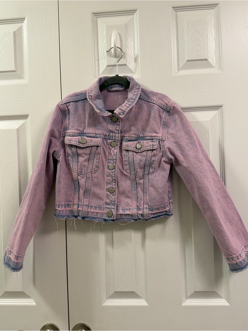 GAP Kids XL 12 Pink Lilac Acid Wash Cropped Denim Jacket